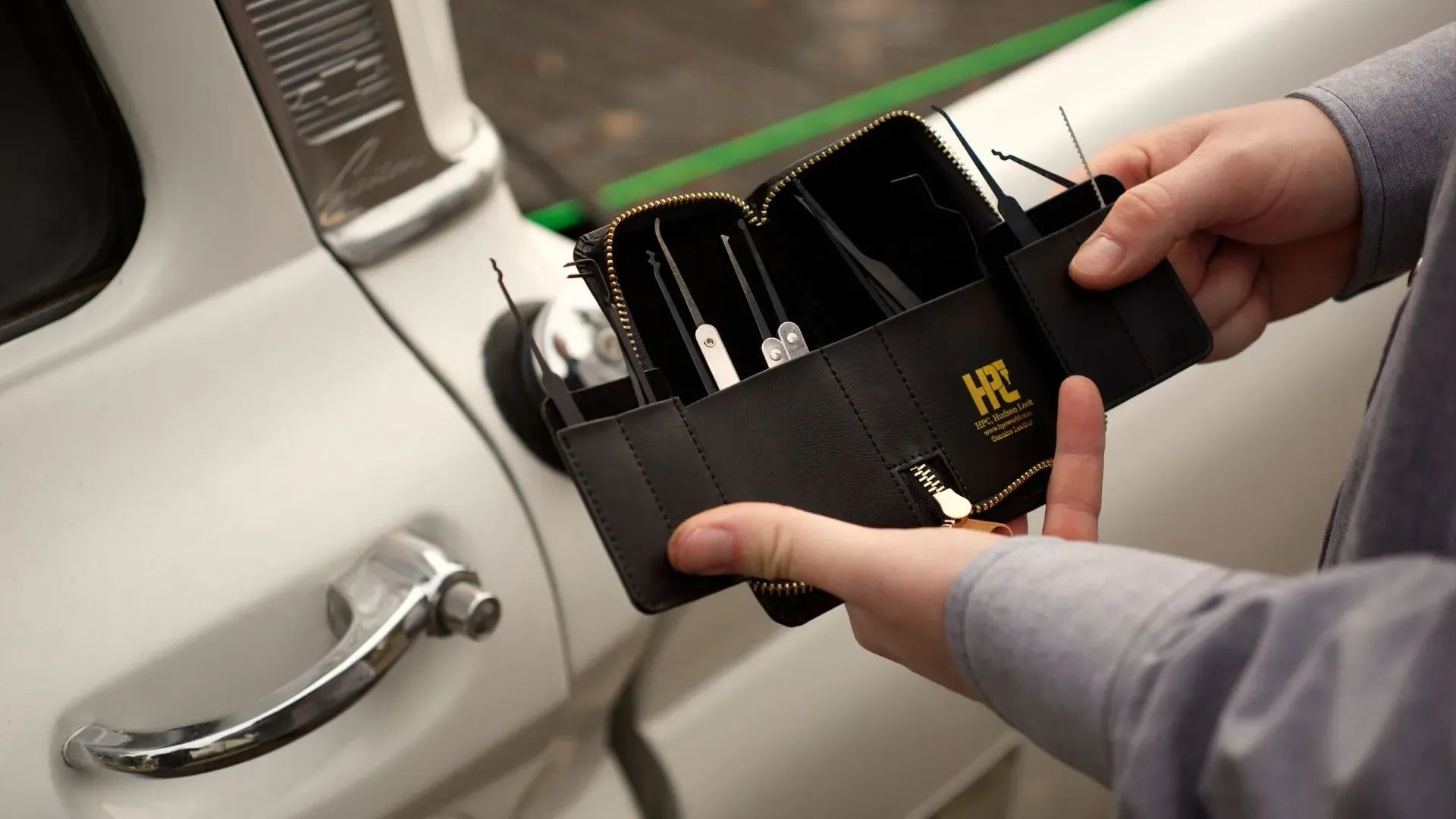 Lockout tools held against a car door