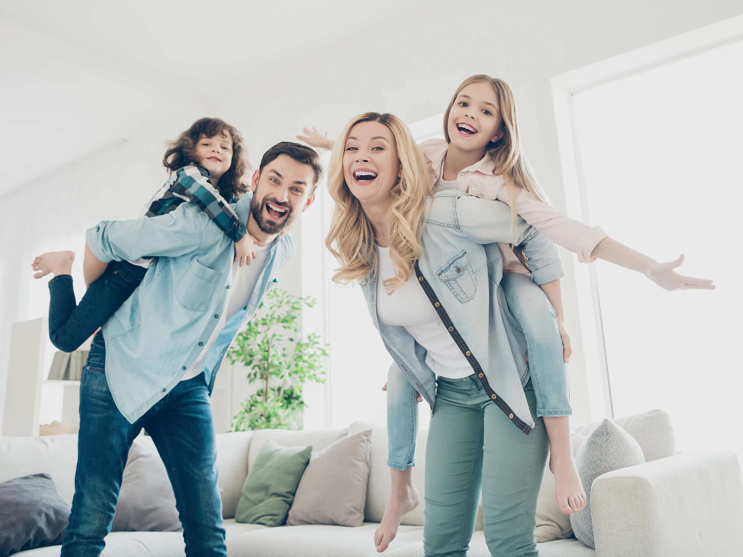 A smiling family at home
