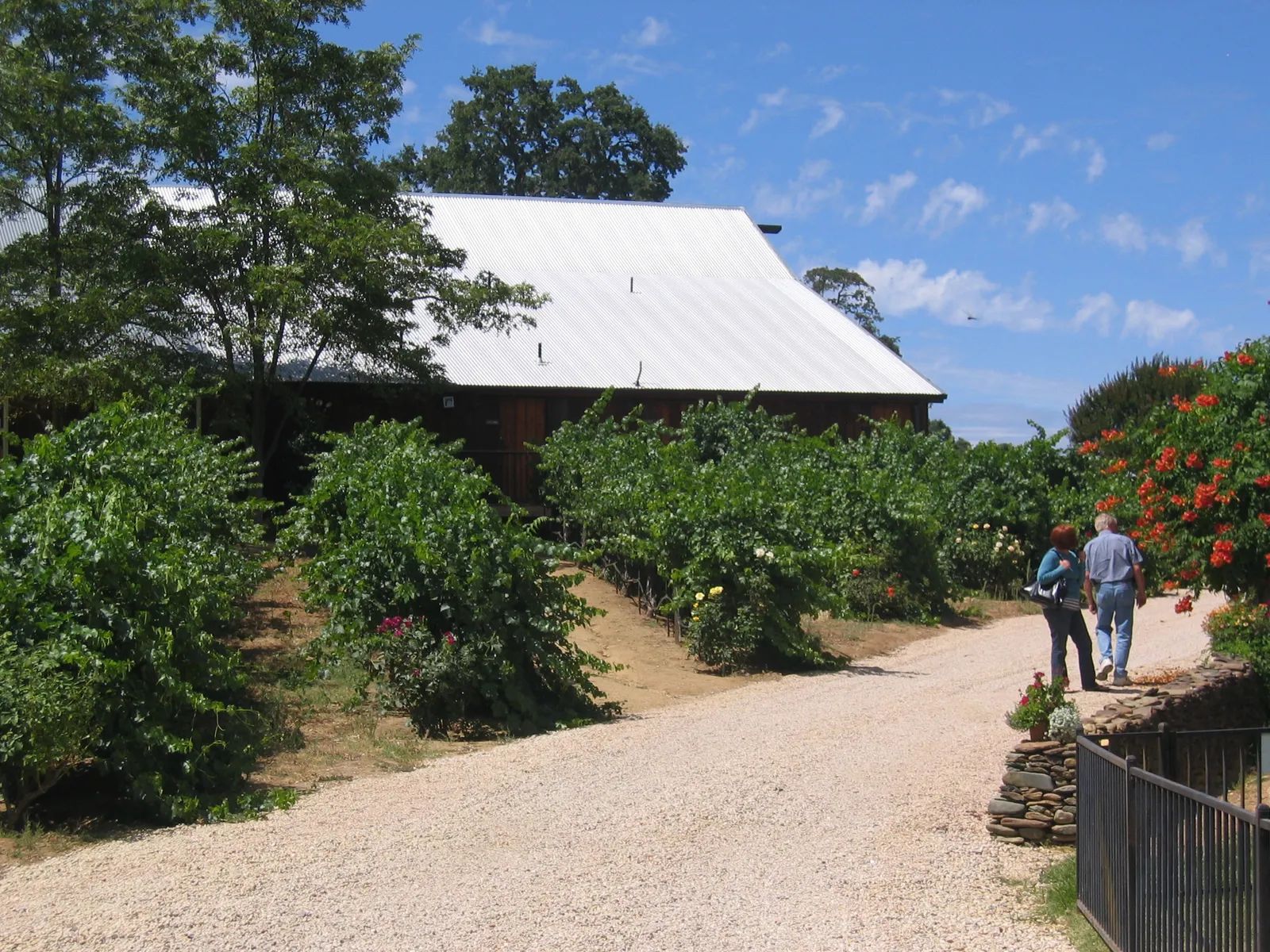 A winery building and garden path near Plymouth